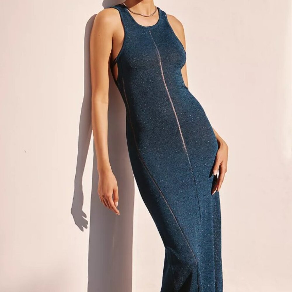 Celandine High-Neck Metallic-Knit Maxi Dress